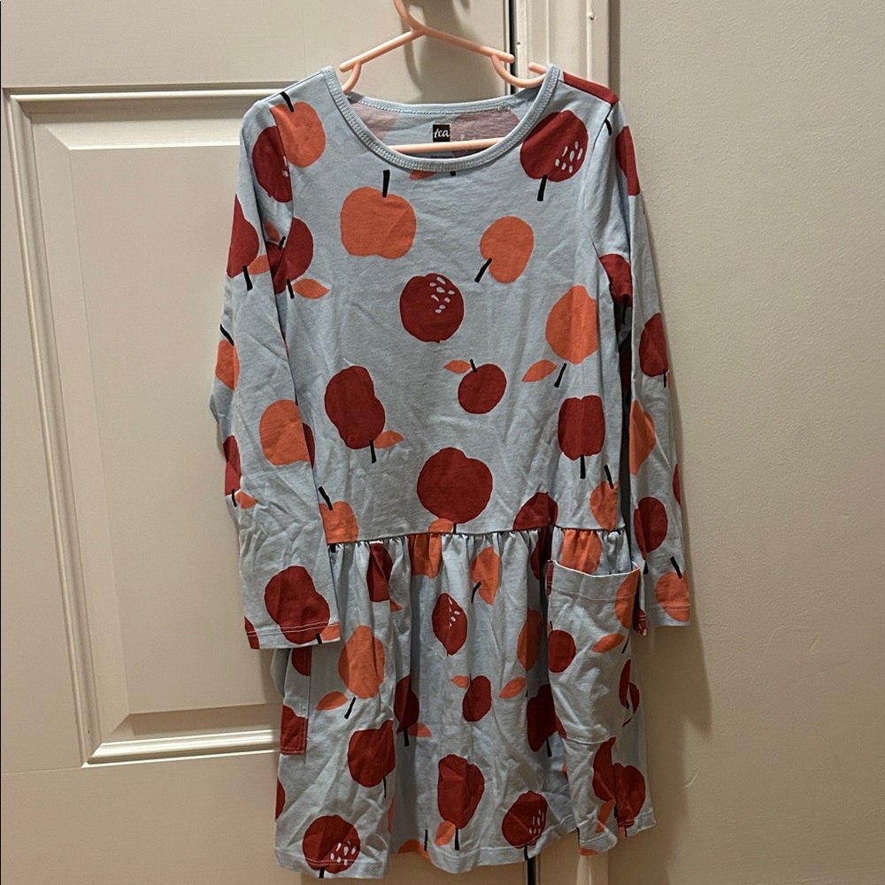 Tea Collection Kids Apple Print Dress - Light Blue and Red Size 7